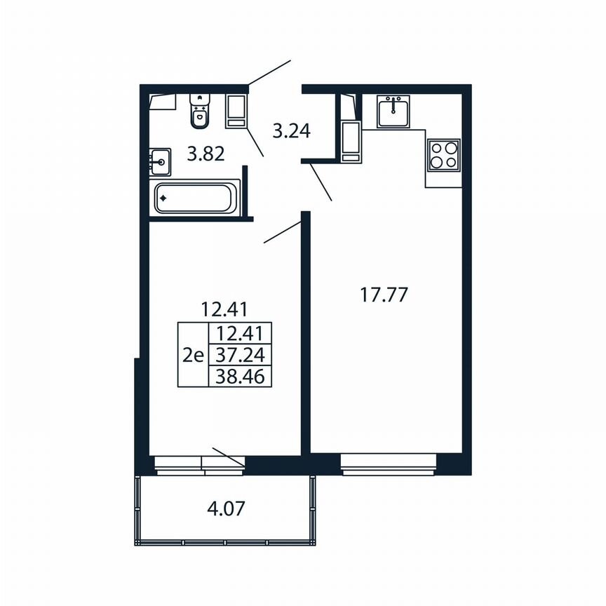 1-к. квартира, 41,3 м², 2/12 эт.