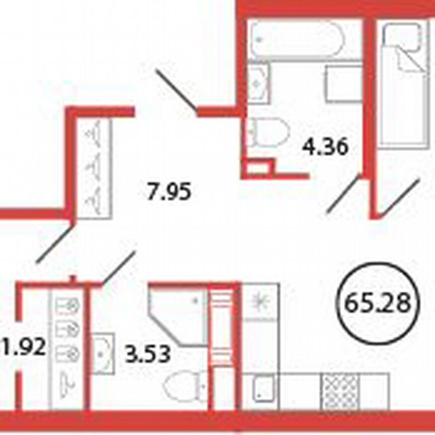 2-к. квартира, 65,3 м², 9/12 эт.