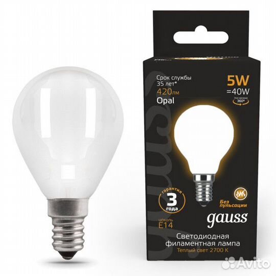 Лампа филаментная gauss 5Вт LED Е14 420Лм LED 2700