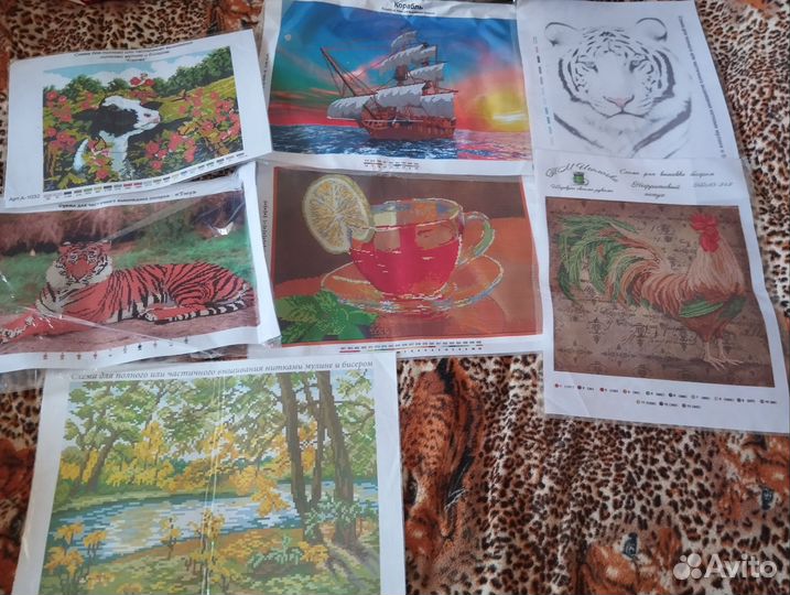 Схемы для вышивания с нанес.рисунком, цена за 7шт