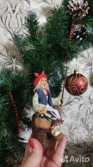 Ватная ёлочная игрушка ручной работы баба Яга