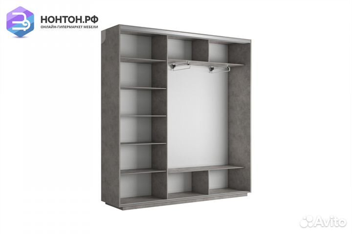 Шкаф-купе 3-х дверный с зеркалом Экспресс 45 бетон