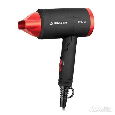Фен brayer BR3040RD, 1400 Вт, 2 скорости, 1 темпер