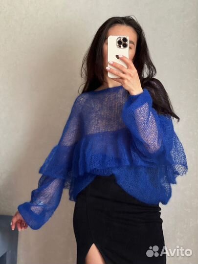 Вязаная паутинка с воланами из кид мохера