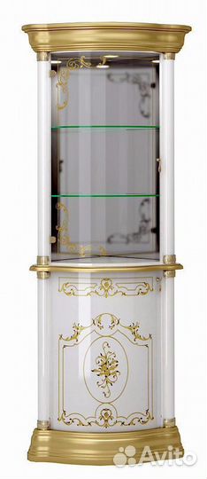 Шкаф Витрина угловая цвет белый золото – новая
