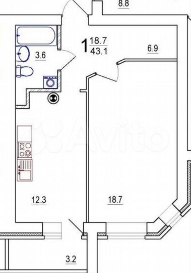 1-к. квартира, 43,1 м², 5/10 эт.