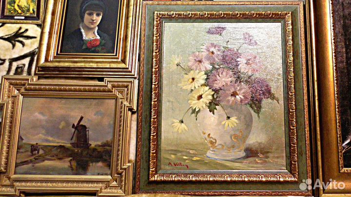 Картина.Франция.19 век.vollon.Цветы.Холст.Масло