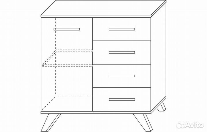 Комод 900 Вега Скандинавия «белый глянец», белый + дуб каньон