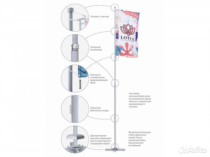 Флагшток 10м, с подъёмным плечом