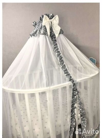 Комплект в детскую кроватку бортики, балдахин