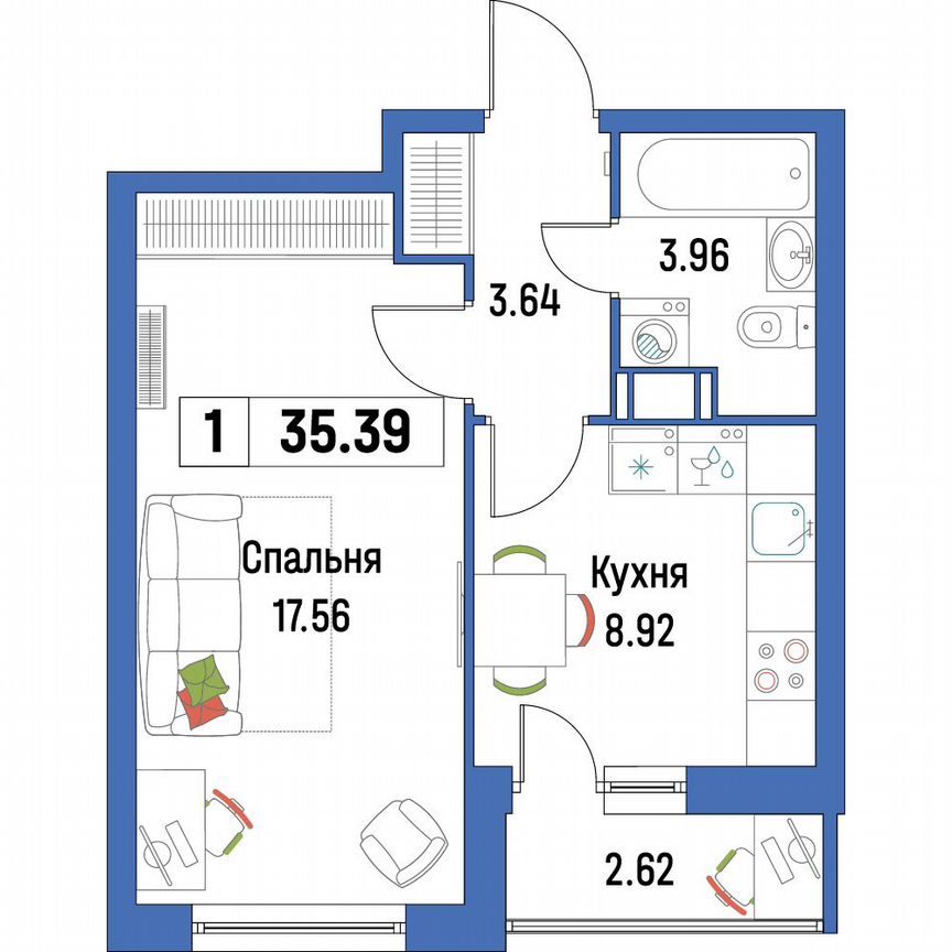 1-к. квартира, 35,4 м², 16/16 эт.