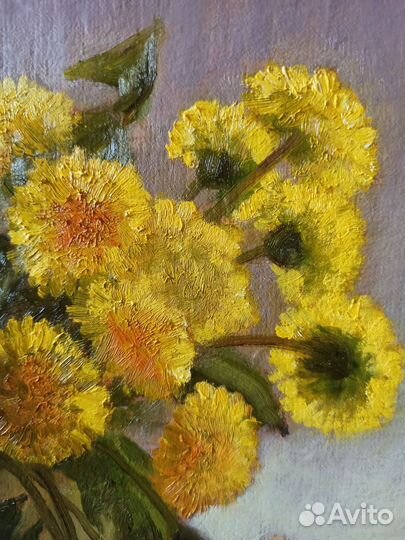 Одуванчики на солнце. Картина маслом. 35*30 см