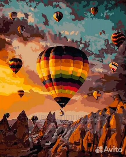 Картина по номерам 40x50 Воздушные шары над горами