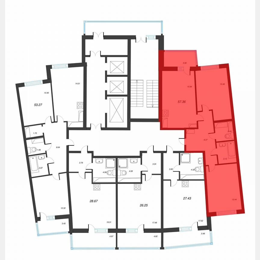 2-к. квартира, 59,3 м², 13/22 эт.