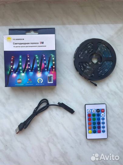 Светодиодная лента RGB, 16 цветов, пульт, 3м