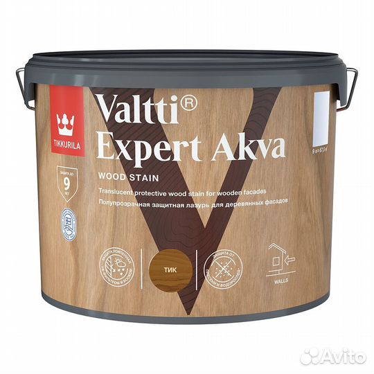 Антисептик Tikkurila Valtti Expert Akva декоративный для дерева тик 9 л