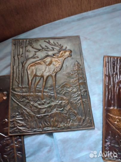 Картина панно животные нашего края чеканка СССР