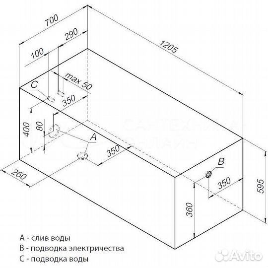 Ванна акриловая West 120*70 с каркасом и панелью 3