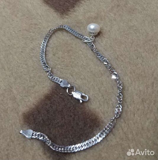 Серебряный браслет 925 с подвеской из жемчуга