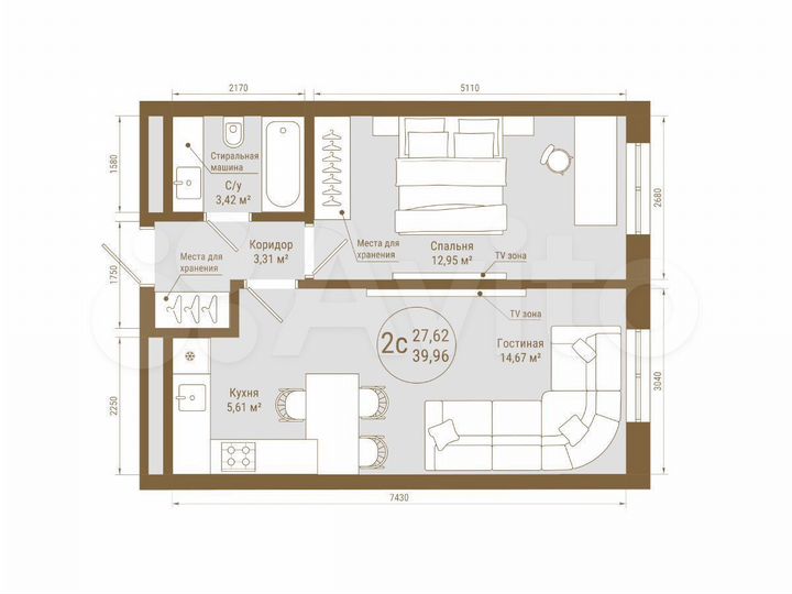 2-к. квартира, 40 м², 17/25 эт.