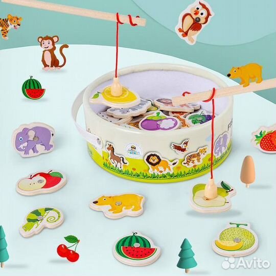 Магнитная рыбалка деревянная животные и фрукты