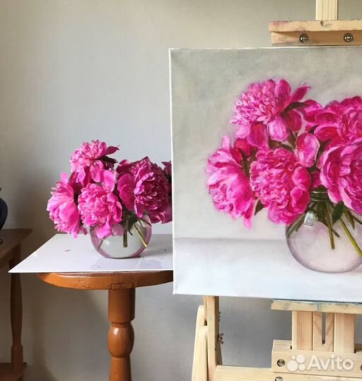 Картина маслом на холсте пионы