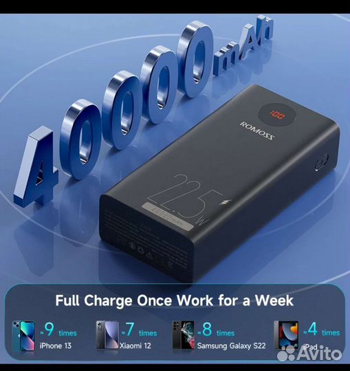 Romoss 40.000 mah power bank 22,5w