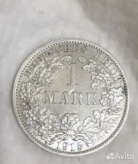 Монета Германская Империя 1 марка серебро 1915