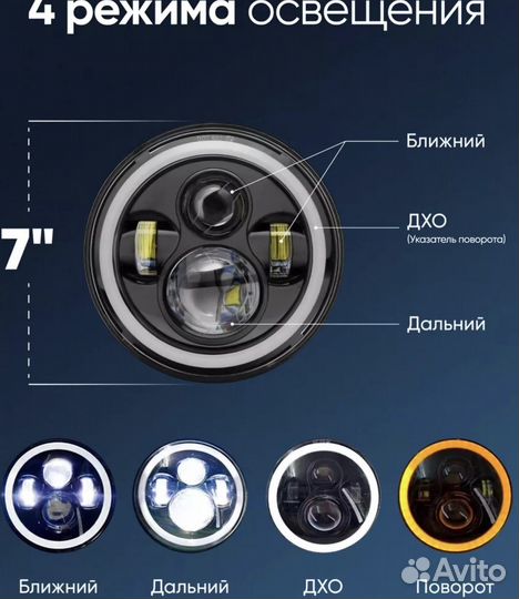 Фара светодиодная H4 7дюймов LED