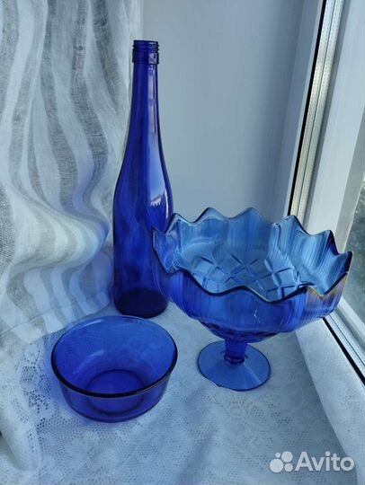 Посуда Цветное синее стекло