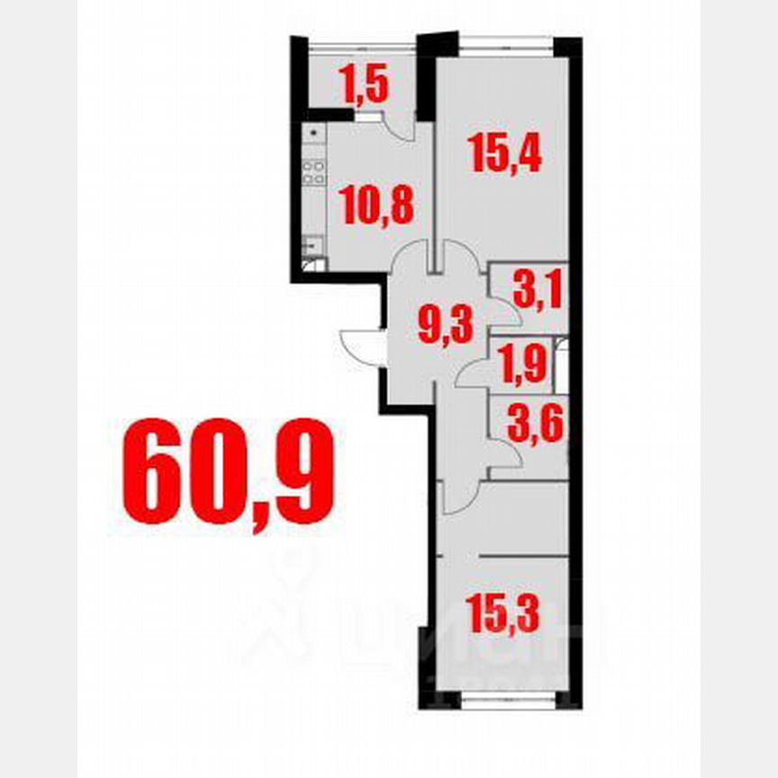 2-к. квартира, 61 м², 15/28 эт.