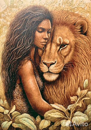 Девушка и лев Деревянный пазл