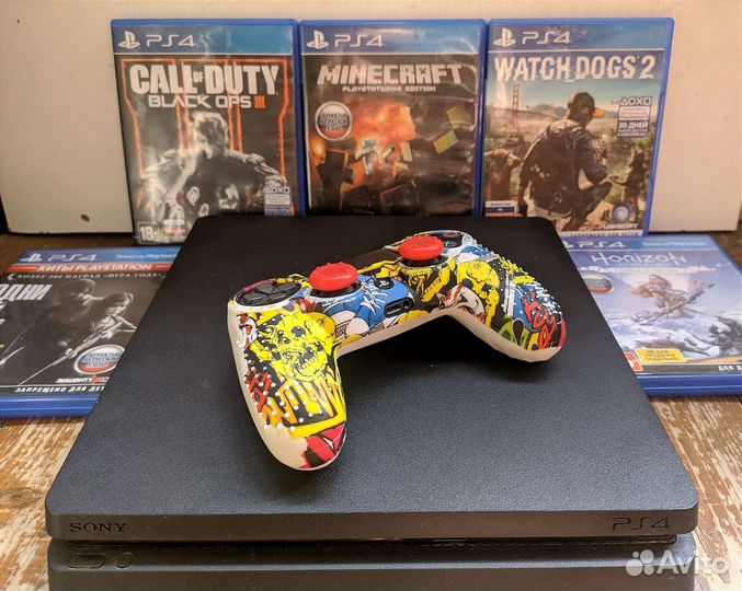 Приставка Sony PS4 Slim, диски, игры