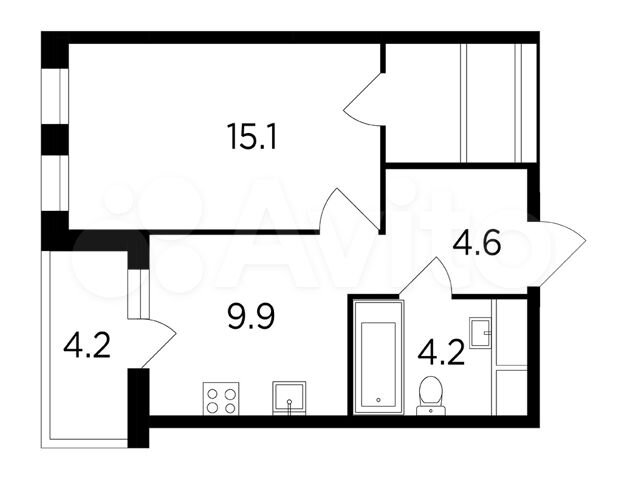 1-к квартира, 38.3 м², 13/15 эт.