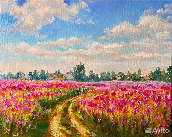 Картина маслом пейзаж, цветы