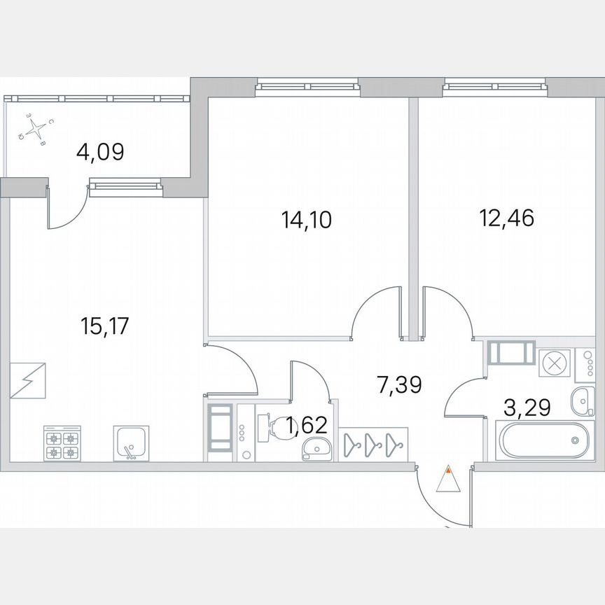 2-к. квартира, 56,1 м², 2/5 эт.
