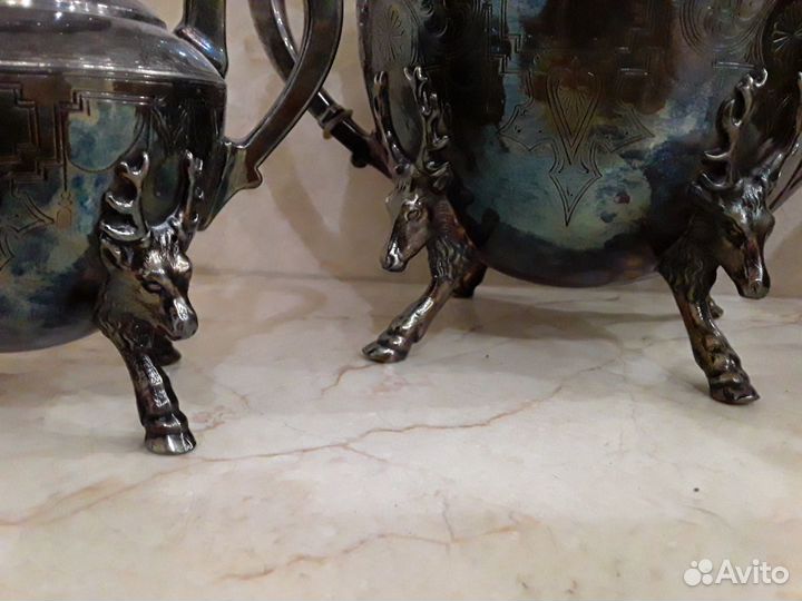 Антикварное серебро.Чайник.Сервиз.Сливочник.Конфет
