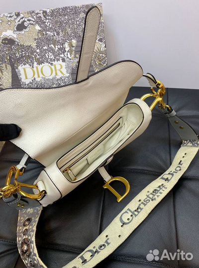 Женская сумка C. Dior Saddle белая кожа Премиум