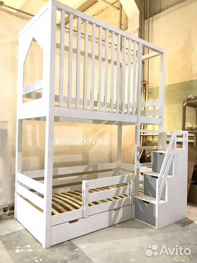 Двухъярусная Эко кровать домик