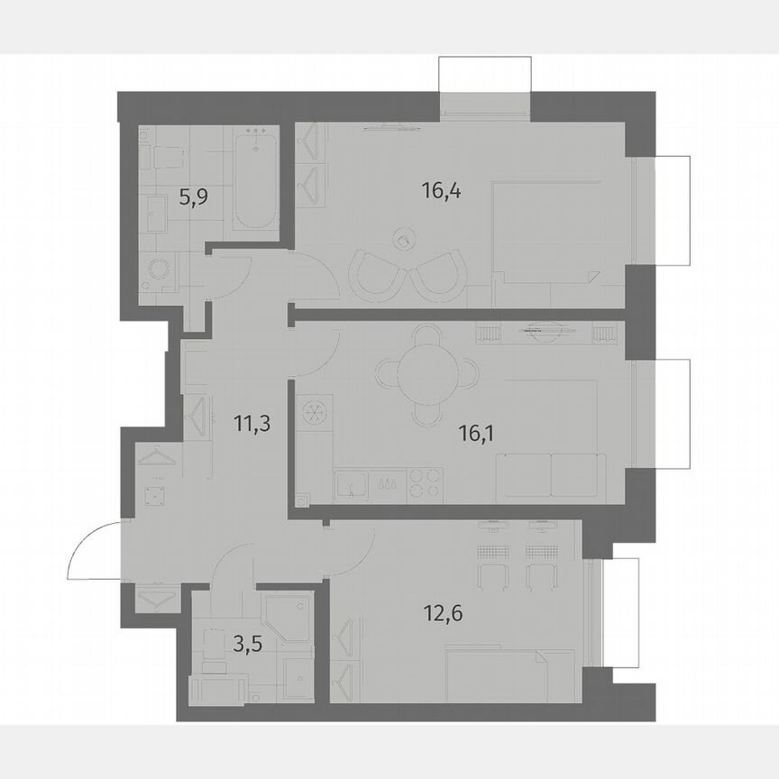 2-к. квартира, 65,8 м², 2/6 эт.