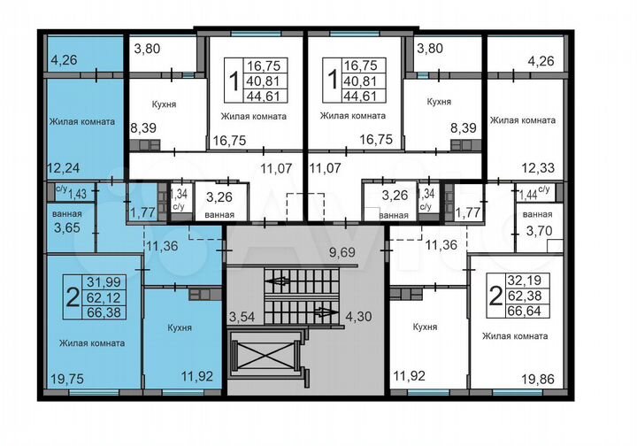 2-к. квартира, 66,4 м², 3/10 эт.