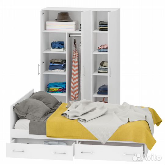 Спальный гарнитур белый № 1 Стандарт с кроватью 1400 с ящиками, цвет белый, спальное место 1400х2000