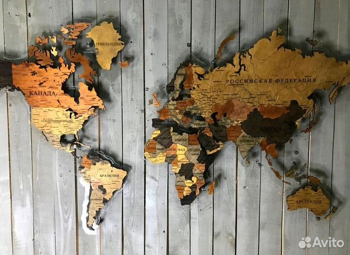 Карта мира из дерева С подсветкой