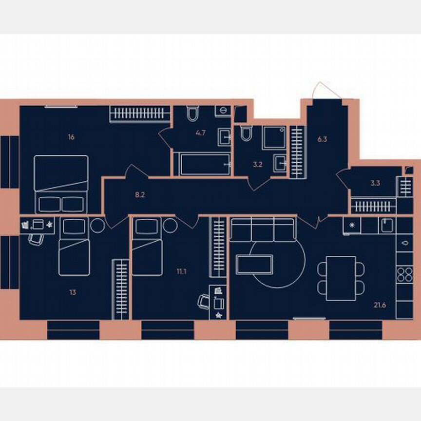 3-к. квартира, 87,4 м², 10/32 эт.
