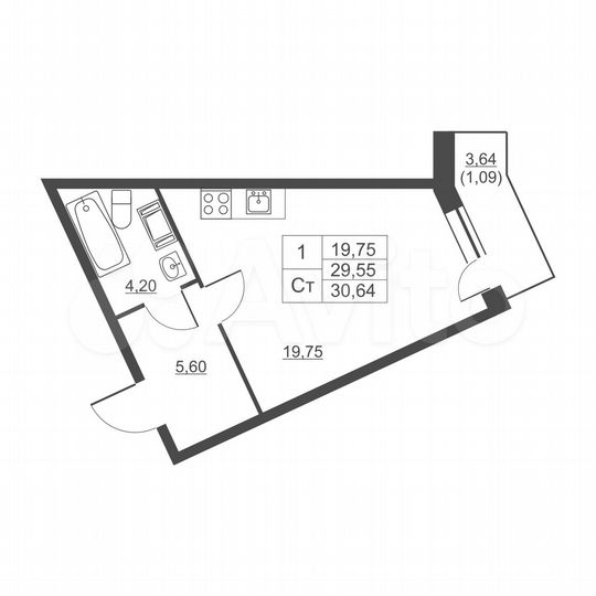 1-к. квартира, 30,6 м², 10/11 эт.
