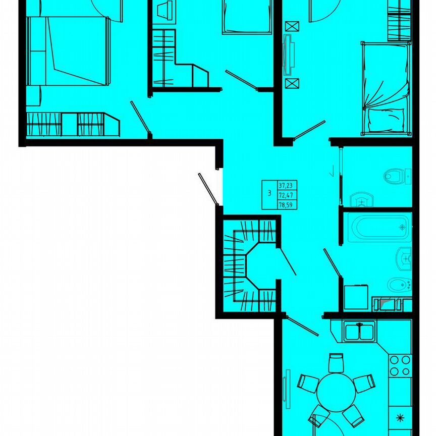 3-к. квартира, 78,6 м², 7/8 эт.