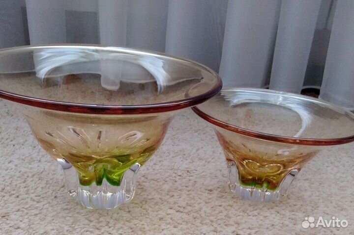 Набор конфетниц цветное чешское стекло