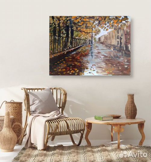 Большая картина маслом городской пейзаж примерка