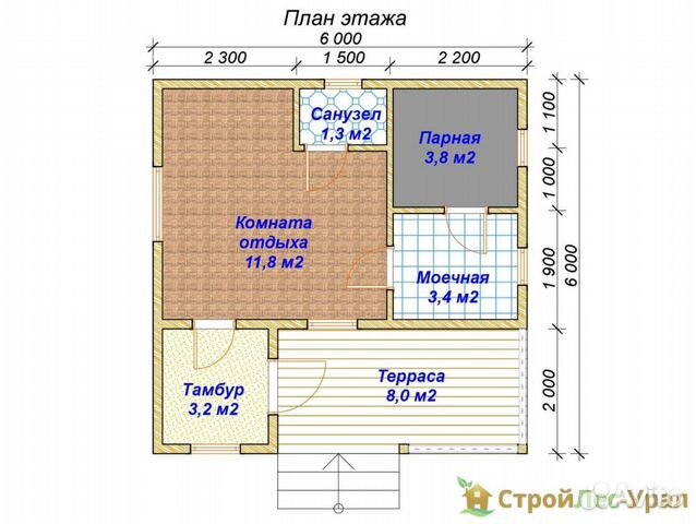 Баня из бруса, 6*6 м., под усадку