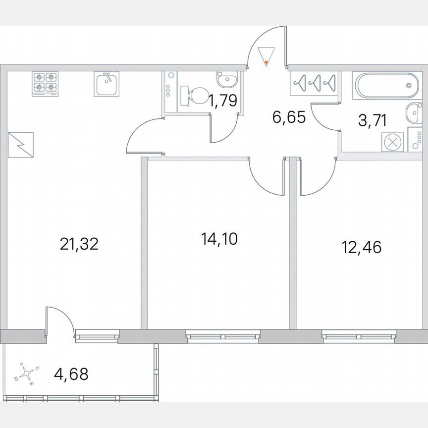 2-к. квартира, 61,4 м², 2/5 эт.